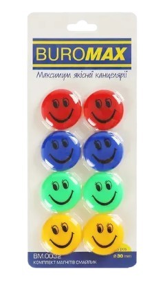 Комплект магнітів Buromax Smile 30 мм 8 шт