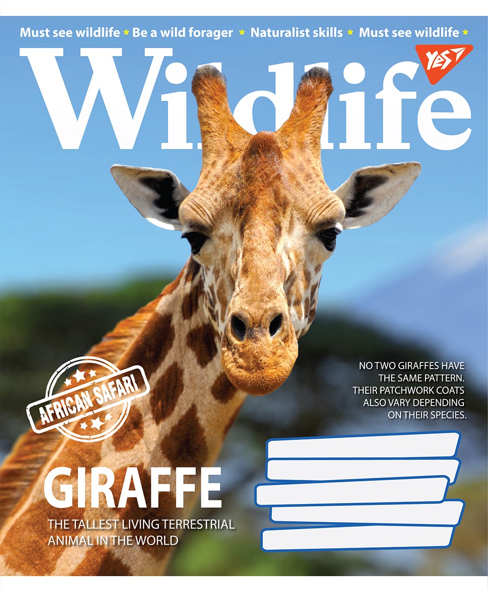 Зошит шкільний 18 аркушів клітинка Wild life Yes