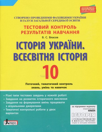 Тестовий контроль результатів навчання 10 клас Історія України Всесвітня Історія