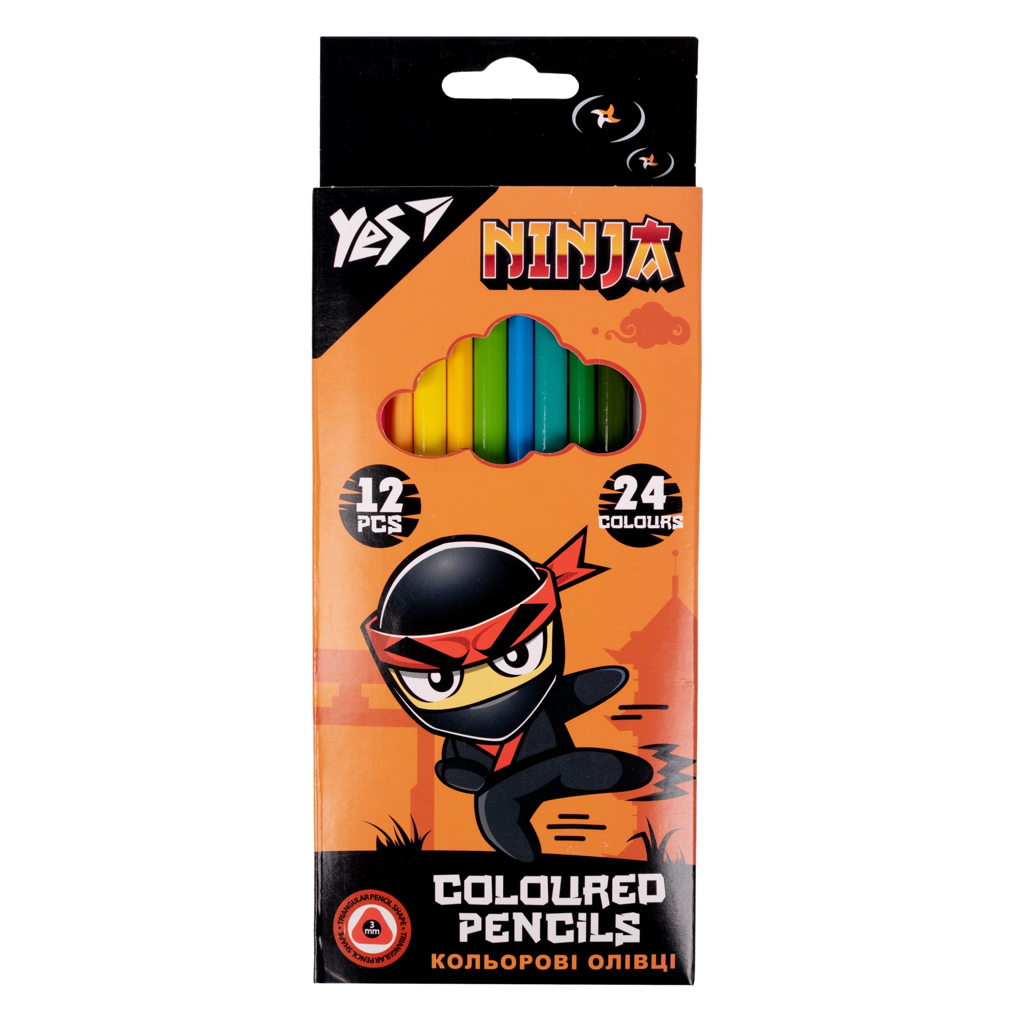 Олівці кольорові двосторонні 12/24 шт тригранні Ninja YES