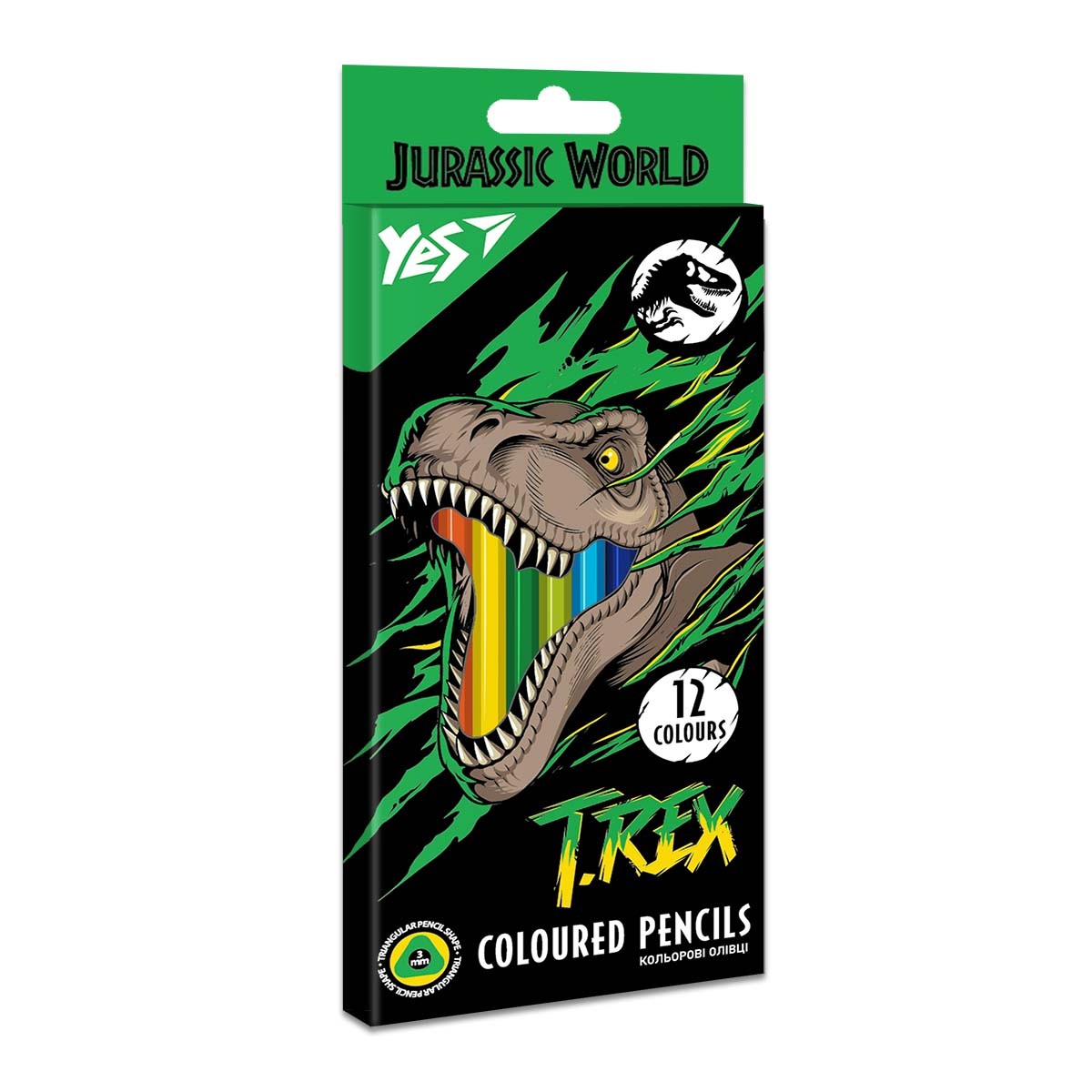 Олівці кольорові тригранні 12 шт Jurassic World YES
