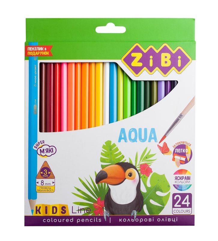 Олівці кольорові акварельні 24 кольори Aqua KIDS LINE ZB.2476 ZiBi