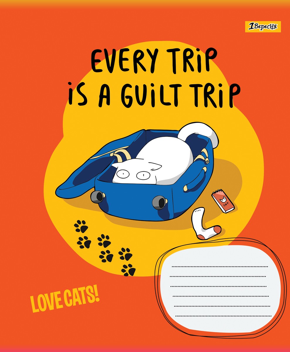 Зошит шкільний 12 аркушів коса лінія 1 вересня Love cats