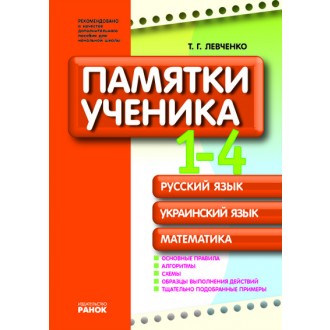 Пам'ятки для учня Російська мова, українська мова, математика 1-4 клас для російських шкіл