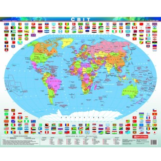 Політична + Фізична світу (ламінована на планках) Двобічна карта