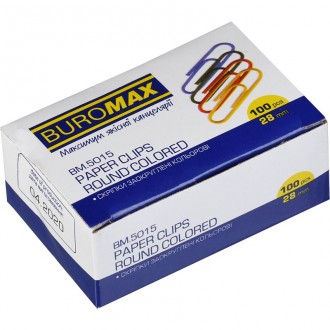 Скріпки кольорові, 28 мм, круглі, 100 шт. у карт.упаковці - 000003574 Buromax